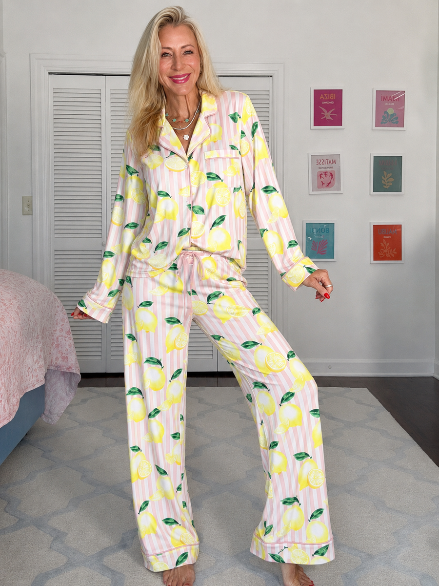 Jordann Jammies Pink Lemon Stripe Pajama Set